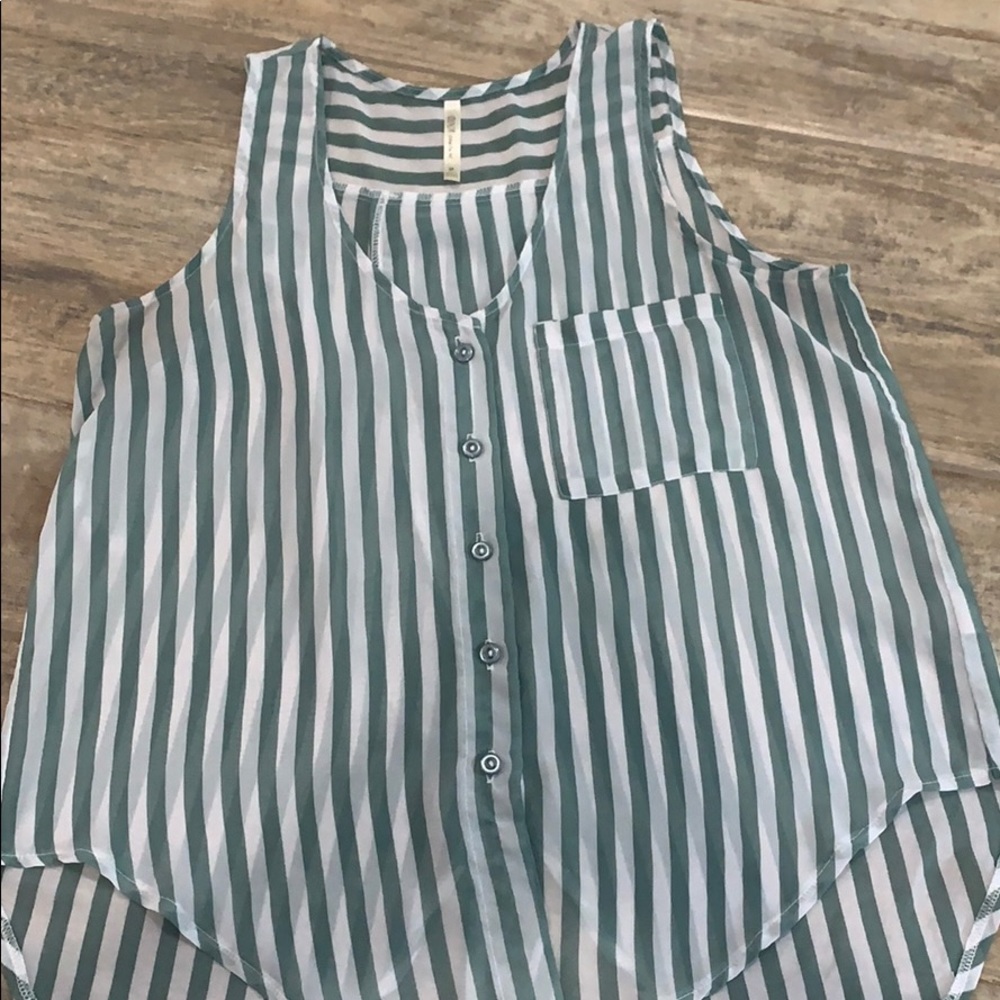 Green & white striped open back tank top